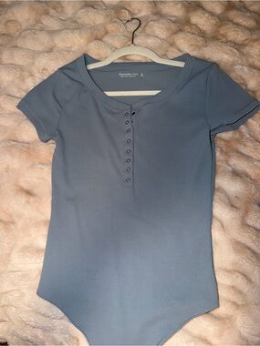 Abercrombie & Fitch Dusty Blue Ribbed Henley Bodysuit